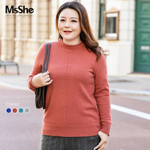 MsShe加大码女装2018新款冬装胖mm立领钩花兔绒针织毛衣M1843005图片