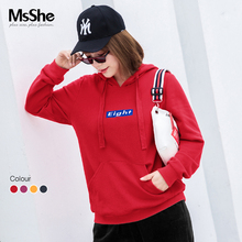 MsShe加大码女装2018新款冬装 八周年纪念刺绣连帽卫衣M1841056图片