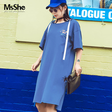 MsShe大码女装2018新款夏装胖mm韩版休闲宽松连帽连衣裙M1821008图片