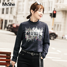MsShe加大码女装2018新款冬装胖mm钉亮片针织T恤M1831019图片