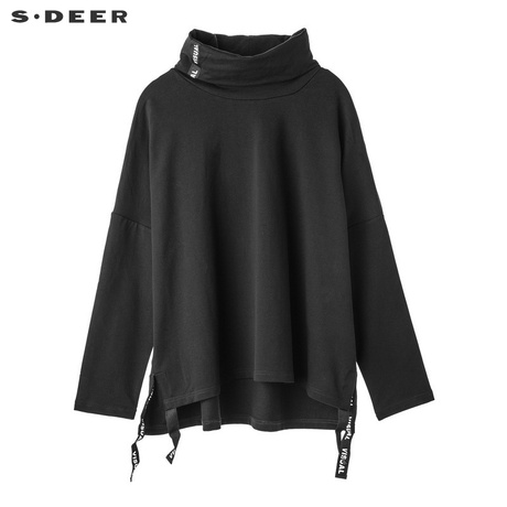 sdeer圣迪奥女装翻领字母飘带装饰前短后长套头卫衣S18480241商品大图