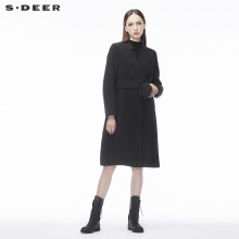 sdeer圣迪奥优雅灰调流畅剪裁落肩袖型腰带装饰立领大衣S18481818图片