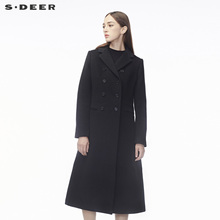 sdeer圣迪奥优雅复古双排扣设计收腰廓形平驳领长款大衣S18481896图片