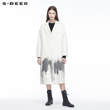 sdeer 圣迪奥优雅时尚撞色墨染效果图案装饰平驳领大衣S18481810图片