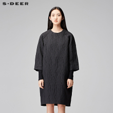 sdeer圣迪奥2017冬装新品女金属光泽肌理假两件连衣裙S17481220图片