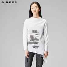 sdeer圣迪奥唯美素白字母印花不规则底摆长袖T恤S18180213图片