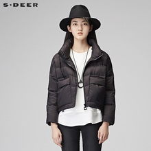 sdeer圣迪奥女装2018冬装酷黑占领短款长袖羽绒服S17462427图片