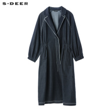 sdeer圣迪奥2018秋平驳领撞色明线松紧腰部率性长外套S18381847图片