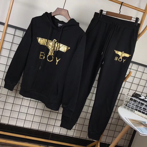 boy烫金老鹰连帽卫衣长裤套装男女情侣款纯棉运动休闲卫裤两件套