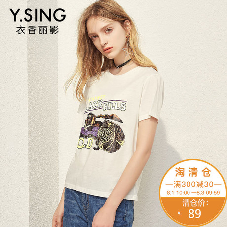 衣香丽影2018夏装新款韩版圆领时尚印花宽松休闲短袖T恤套头上衣商品大图