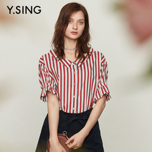 衣香丽影商场同款2018年夏装新款韩范喇叭袖宽松翻领衬衫上衣女图片