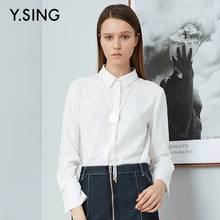 衣香丽影商场同款2018年秋装新款时尚POLO领长袖雪纺衬衫上衣女图片