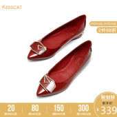春秋漆皮金属饰扣尖头平跟浅口单鞋 商场同款 KISSCAT接吻猫新款