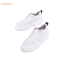 透气厚底牛皮革学院圆头运动小白鞋 KISSCAT接吻猫2019春季新款