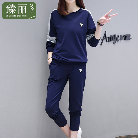 臻丽 2018新款加大遮肚两件套卫衣大码女秋装胖妹妹套装减龄显瘦商品大图