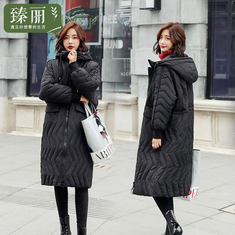 臻丽 洋气新款大码女装潮冬装羽绒服胖妹妹显瘦过膝外套中长款商品大图
