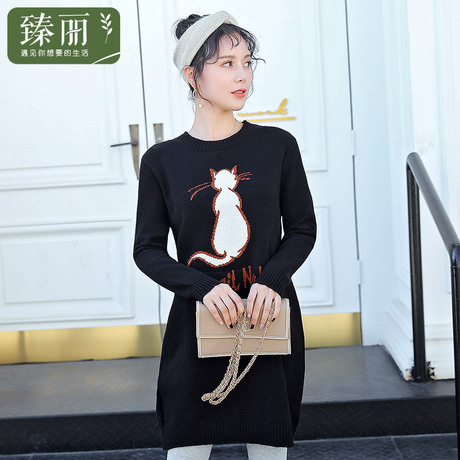 臻丽 2018新款冬装遮肚子可爱毛衣中长款胖妹妹大码女装上衣显瘦商品大图