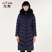 杰奥 女士狐狸毛领修身长款羽绒服图片