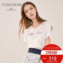COCOON夏装 白色圆领字母印花宽松打底短袖 miss 新品 女装 T恤女