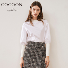 COCOON2018秋冬装 简约针织拼接圆领灯笼衬衫 miss 新品 女装