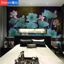 臻心3d立体东南亚泰国餐厅风格 壁画布瑜伽会所背景墙纸莲花荷花图