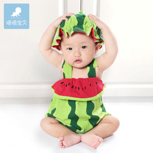 夏季婴儿衣服西瓜造型衣儿童吊带0-1-2岁宝宝表演服装3水果连体衣