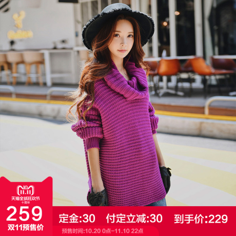 粉红大布娃娃冬装女2018新款时尚保暖宽松蝙蝠袖套头慵懒风毛衣商品大图