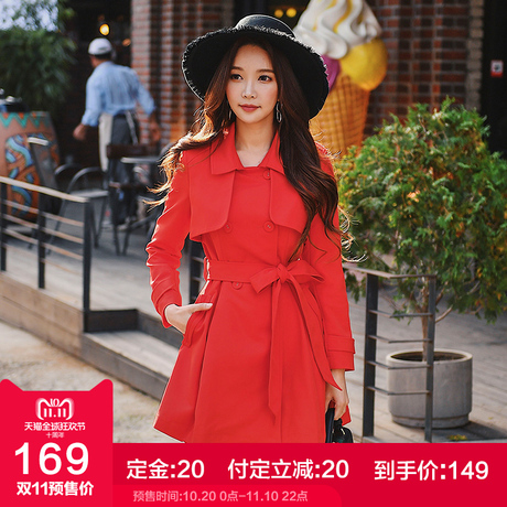 粉红大布娃娃2018新款女装时尚帅气多色收腰修身中长款风衣外套商品大图