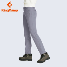 KingCamp户外秋冬季冲锋裤 防水防风加厚抓绒软壳弹力登山裤 女款