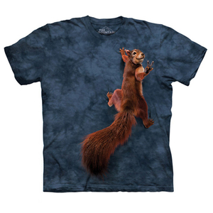 现货美国themountain蓝色立体3D和平剪刀手松鼠纯棉短袖圆领t恤