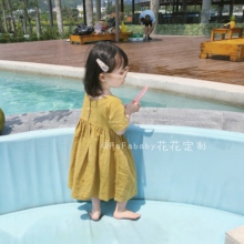 超宽松亲子棉麻廓形款 韩版 ins女童宝宝连衣裙2019夏新款 连身长裙