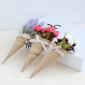 欧式家居装饰玫瑰花牛皮纸仿真迷你花束装饰假花婚庆花艺拍摄道具