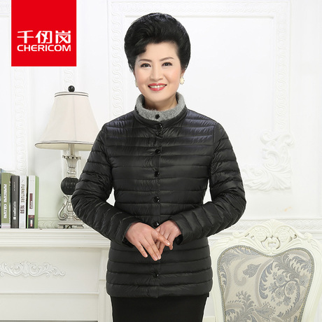千仞岗2017新品中老年妈妈装羽绒服女轻薄立领单排扣羽绒服219081商品大图