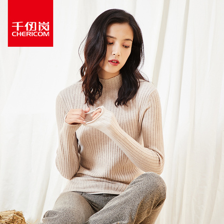 千仞岗2018秋新品休闲通勤纯色毛衣女半高领修身套头针织衫238017商品大图