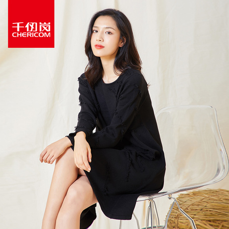 千仞岗2018秋季新品韩版毛衣女中长款圆领针织衫宽松显瘦238020商品大图