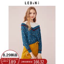 乐町拼接毛衣2018早秋新款女装慵懒风毛针织衫时尚套头长袖薄款图片
