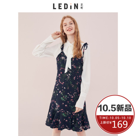 乐町2018秋冬装新款女吊带碎花连衣裙A字裙ins超火的雪纺裙港味潮商品大图