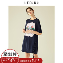 乐町开叉印花连衣裙2018夏季新品中长款短袖女时尚休闲港味裙子图片