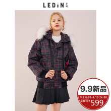 乐町2018秋季新款短款轻薄格纹羽绒服灰鸭绒棒球服外套学生图片