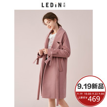 乐町气眼毛呢外套2018秋季新款女装中长款过膝粉色休闲呢子大衣图片