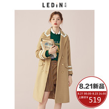 乐町2018秋季新款女装条纹拼接毛呢大衣中长款呢子外套过膝韩版图片