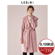 乐町2018秋装新款刺绣腰带连帽双面呢子大衣中长款毛呢外套冬季女图片