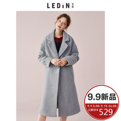 乐町2018秋季新款女装翻领羊毛中长款过膝毛呢大衣薄款呢子外套商品大图