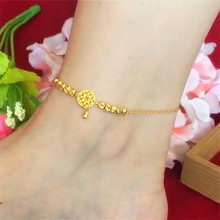 24K铜镀金钱币转运珠脚链仿黄金久不掉色饰品 沙金脚链女 韩版 新款