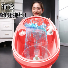 拖把杆旋转通用免手洗家用旋转式墩布桶懒人一拖净拖布旋转桶拖把