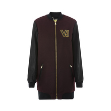 Versace/范思哲合身拼接皮百搭经典logo深红羊毛女士休闲外套图片