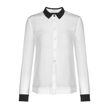 ARMANI JEANS 桑蚕丝材质衣领袖口拼色领设计女士雪纺衫银泰商品大图