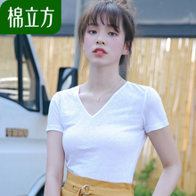 白色短袖透明感棉麻t恤女夏季2018新款棉立方气质小性感简约上衣图片