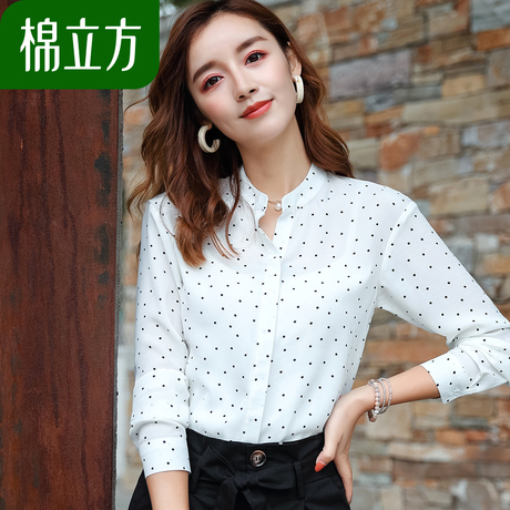白色宽松波点复古雪纺衬衫女秋装2018新款棉立方清新长袖复古上衣商品大图