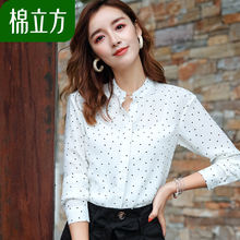 白色宽松波点复古雪纺衬衫女秋装2018新款棉立方清新长袖复古上衣图片